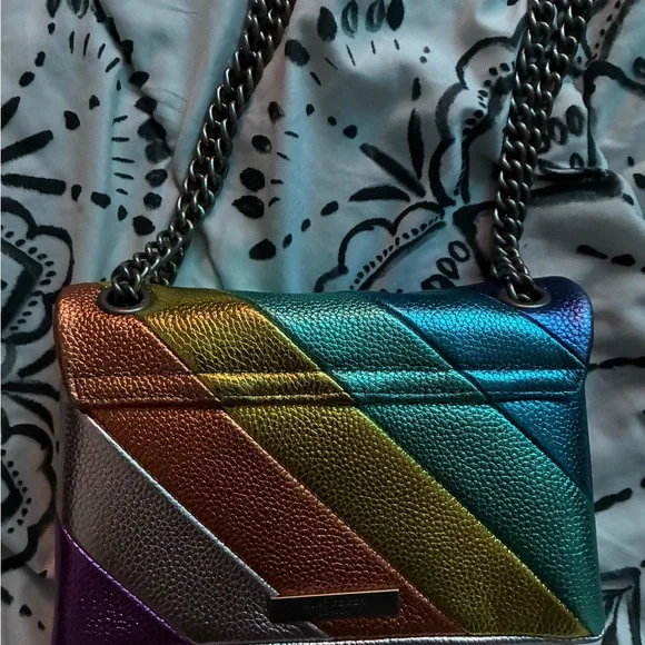 Kurt Geiger Iridescent Chevron Shoulder Bag in Purple, Blue, Teal, Silver, Gold - Picture 2 of 6